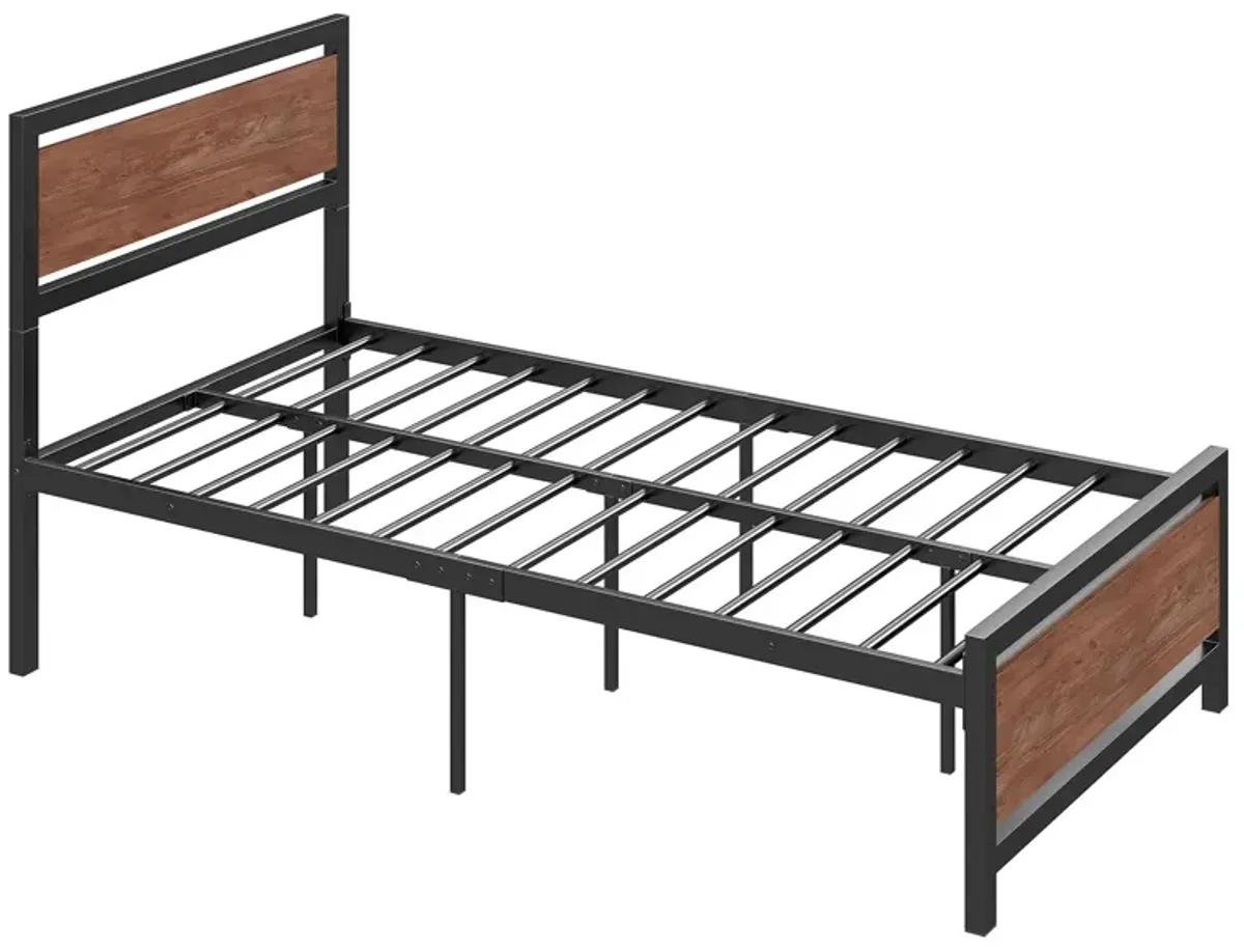 Platform Bed, Metal And Wood Bed Frame With Headboard And Footboard