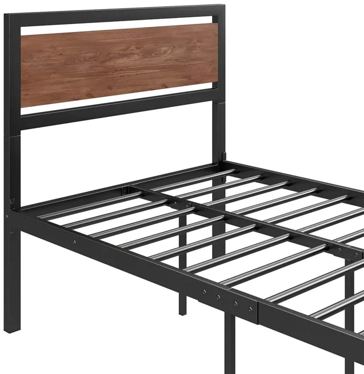 Platform Bed, Metal And Wood Bed Frame With Headboard And Footboard