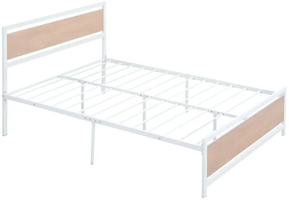 Platform Bed, Metal And Wood Bed Frame With Headboard And Footboard