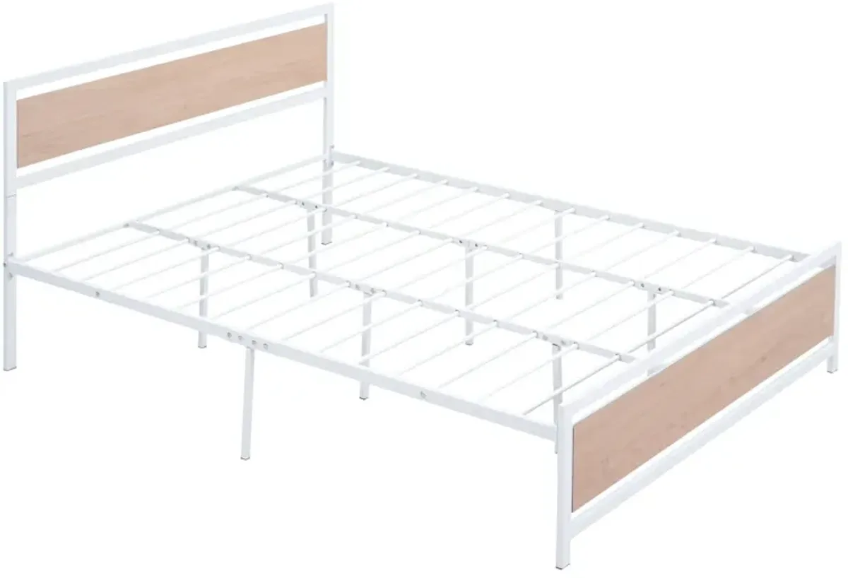 Platform Bed, Metal And Wood Bed Frame With Headboard And Footboard