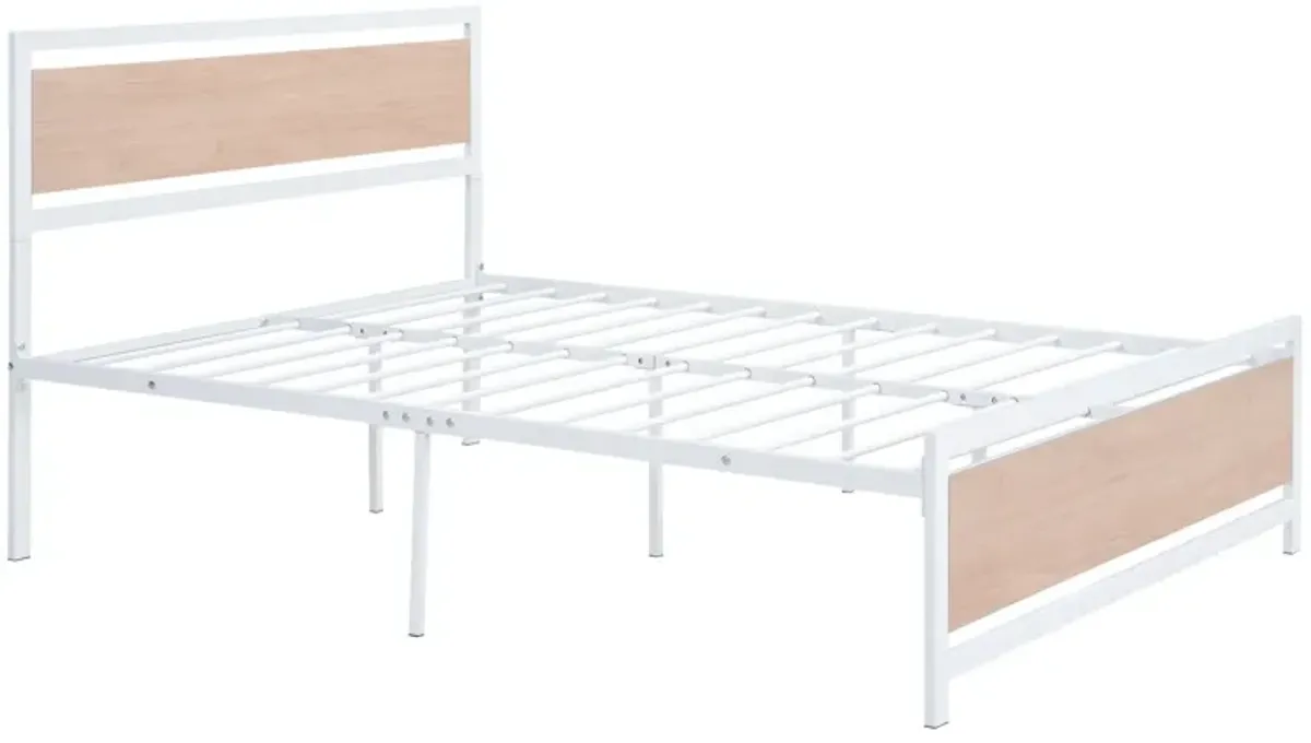 Platform Bed, Metal And Wood Bed Frame With Headboard And Footboard