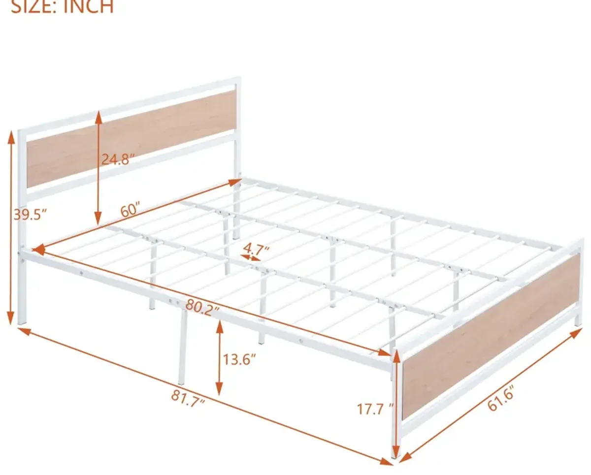 Platform Bed, Metal And Wood Bed Frame With Headboard And Footboard