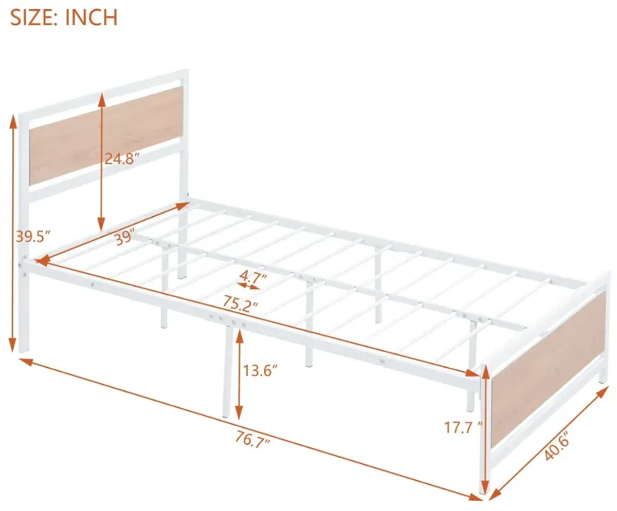 Platform Bed, Metal And Wood Bed Frame With Headboard And Footboard