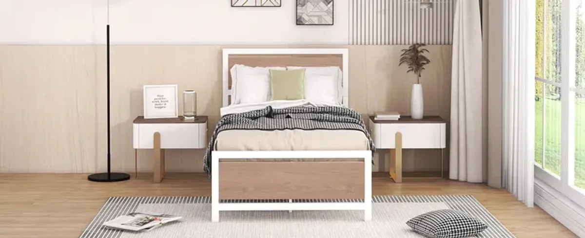 Platform Bed, Metal And Wood Bed Frame With Headboard And Footboard