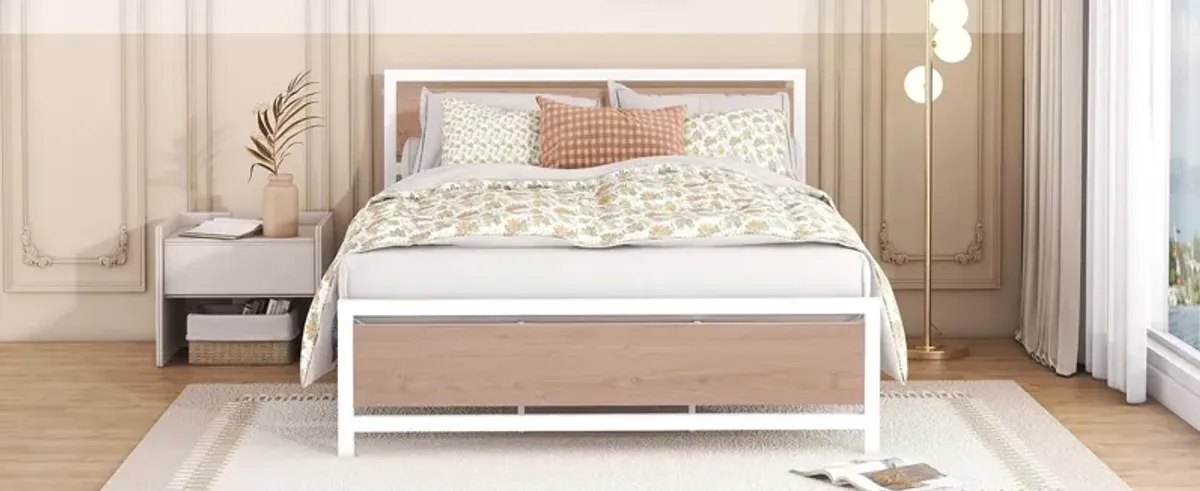 Platform Bed, Metal And Wood Bed Frame With Headboard And Footboard