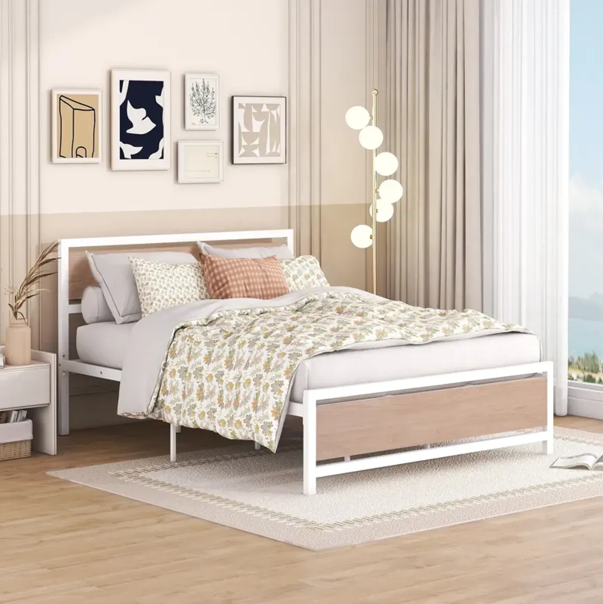 Platform Bed, Metal And Wood Bed Frame With Headboard And Footboard