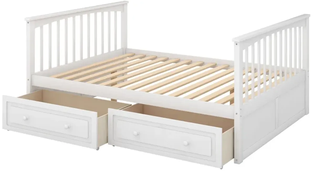 Full Over Full Bunk Bed With Drawers, Convertible Beds - White