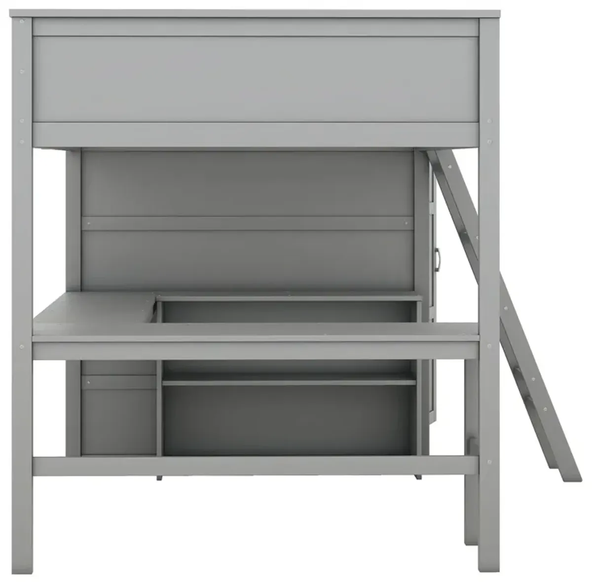 Full Size Loft Bed With Desk, Shelves And Wardrobe - Gray