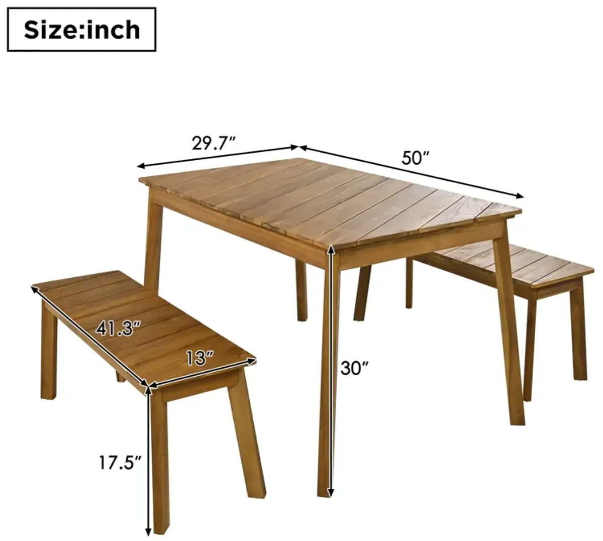 3 Pieces Acacia Wood Table Bench Dining Set For Outdoor & Indoor Furniture With 2 Benches, Picnic Beer Table For Patio, Porch, Garden, Poolside - Natural