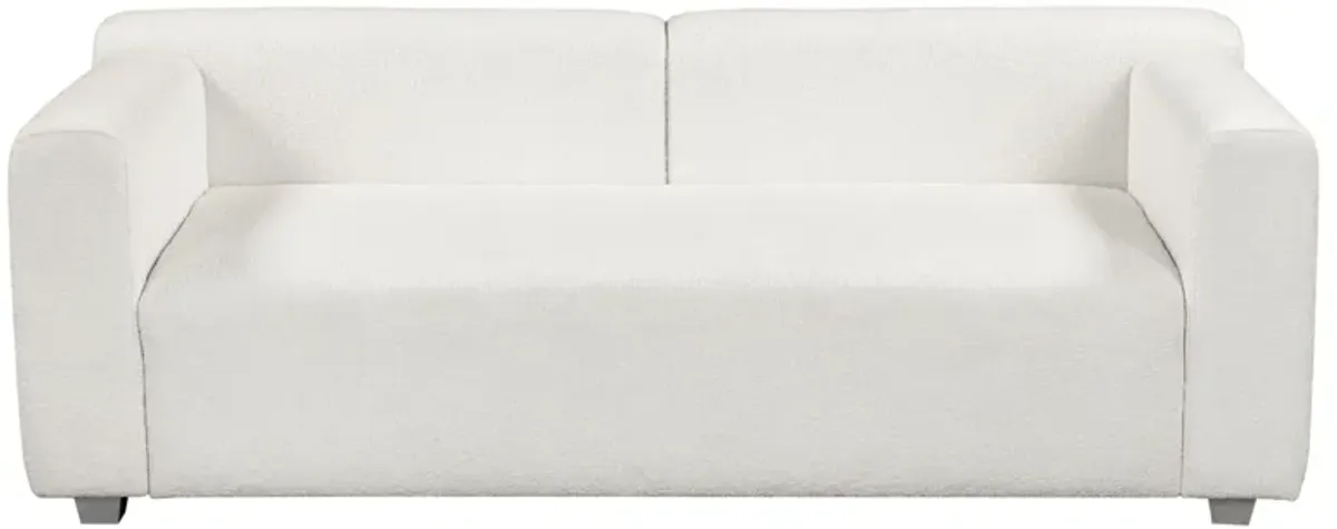 Modern Loop Yarn Sofa, One Piece Seat Frame, Minimalist 2-3 Seat Couch Easy To Install, Loveseats With Extra Wide Domed Arms For Living Room (2 Pillows) - White