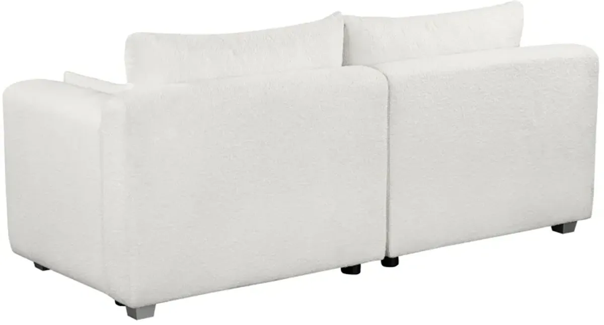 Modern Loop Yarn Sofa, One Piece Seat Frame, Minimalist 2-3 Seat Couch Easy To Install, Loveseats With Extra Wide Domed Arms For Living Room (2 Pillows) - White