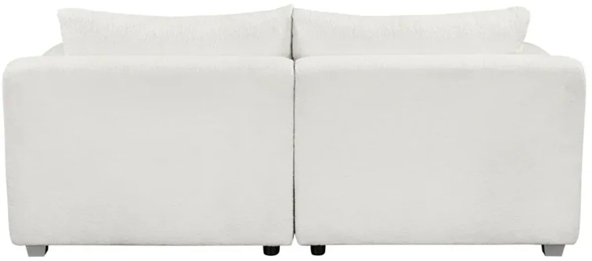 Modern Loop Yarn Sofa, One Piece Seat Frame, Minimalist 2-3 Seat Couch Easy To Install, Loveseats With Extra Wide Domed Arms For Living Room (2 Pillows) - White