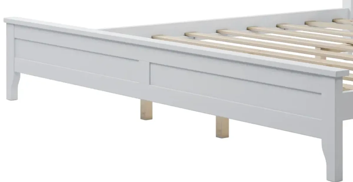 King Platform Bed Modern Solid Wood - White