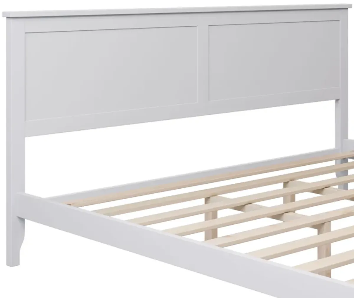 King Platform Bed Modern Solid Wood - White