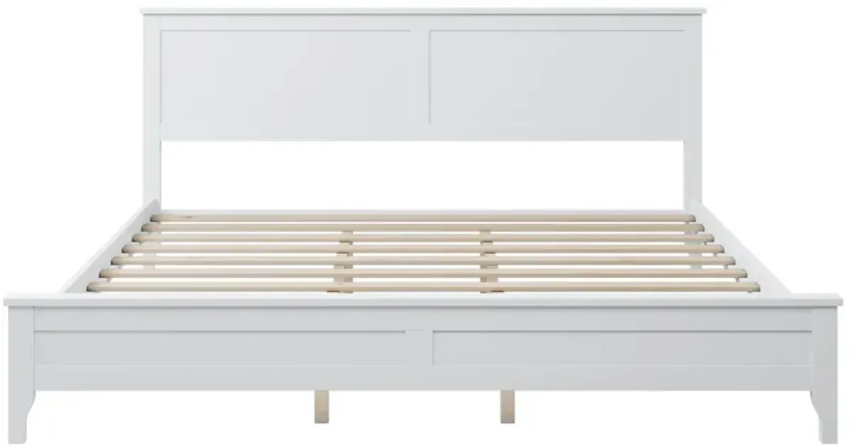 King Platform Bed Modern Solid Wood - White