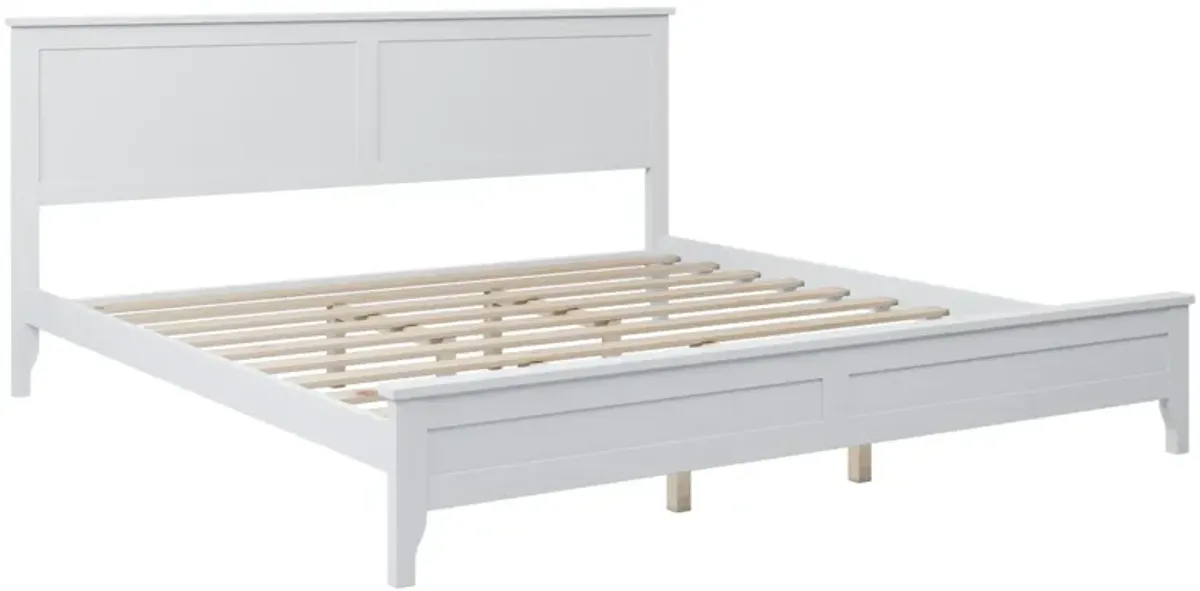 King Platform Bed Modern Solid Wood - White