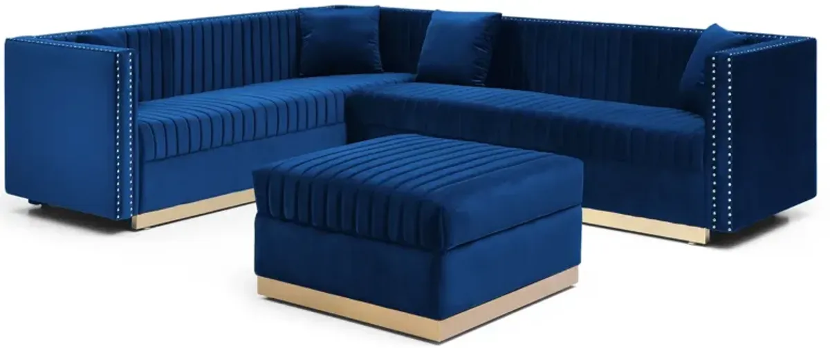 Contemporary Vertical Channel Tufted Velvet Sectional Sofa For Living Room Apartment With Ottoman And 4 Pillows