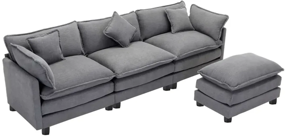 L-Shape Chenille Upholstered Sofa For Living Room Modern Luxury Sofa Couch With Ottoman And 5 Pillows For Living Room