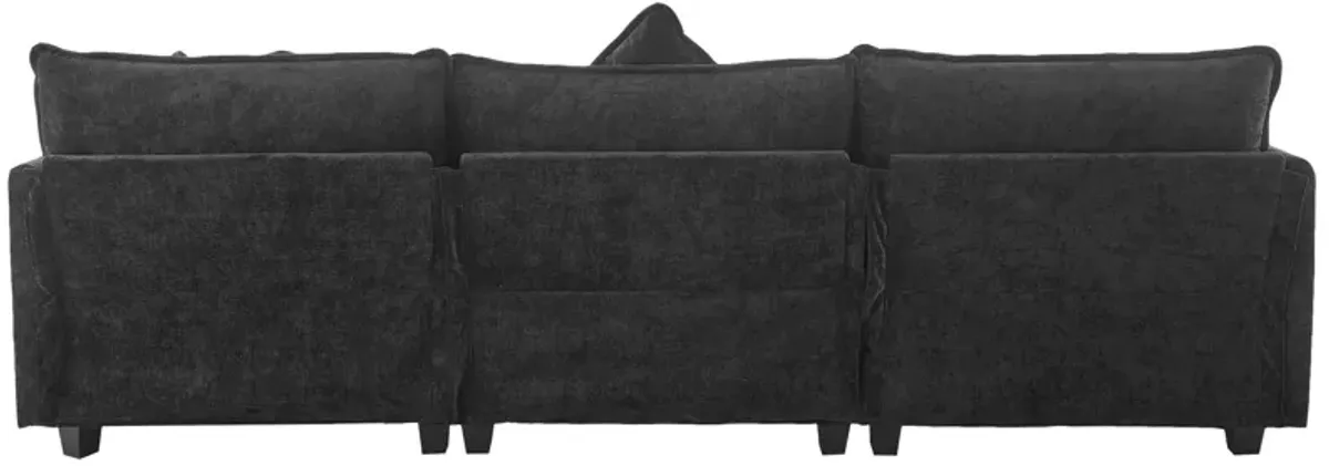 L-Shape Chenille Upholstered Sofa For Living Room Modern Luxury Sofa Couch With Ottoman And 5 Pillows For Living Room