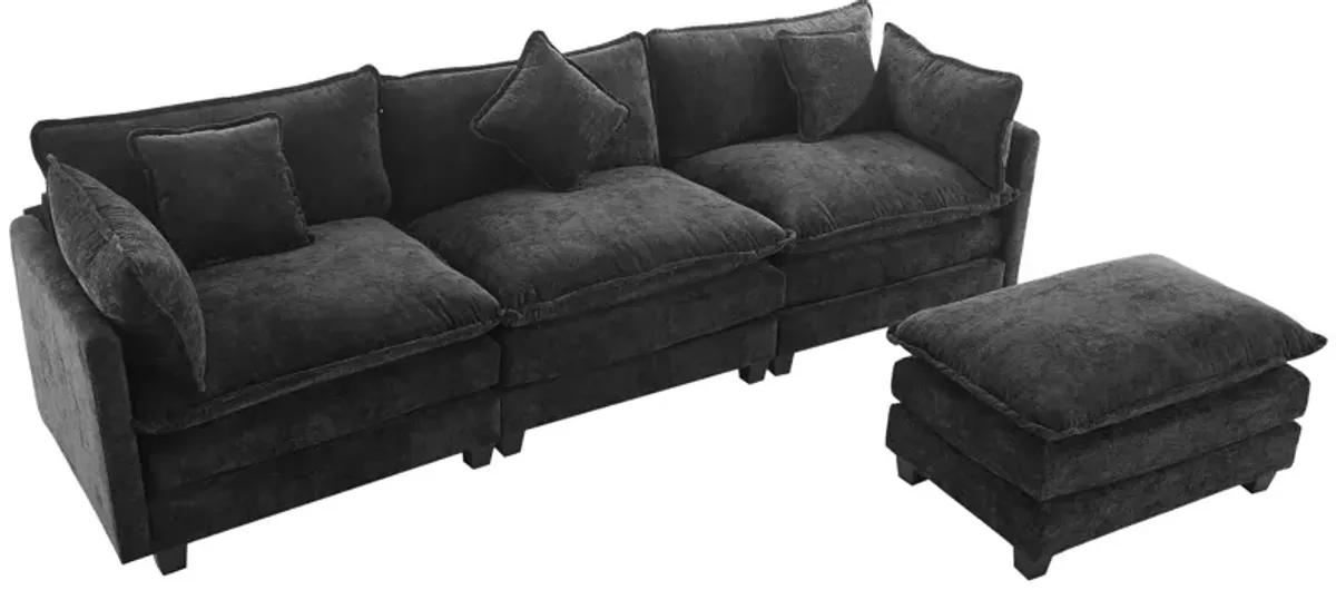 L-Shape Chenille Upholstered Sofa For Living Room Modern Luxury Sofa Couch With Ottoman And 5 Pillows For Living Room