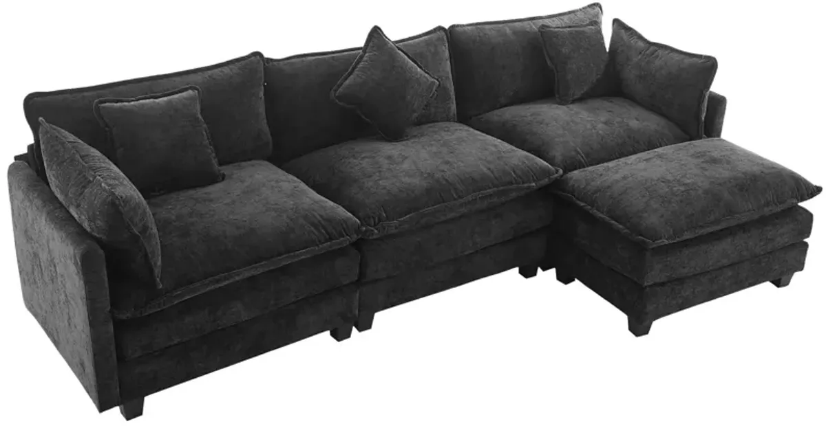 L-Shape Chenille Upholstered Sofa For Living Room Modern Luxury Sofa Couch With Ottoman And 5 Pillows For Living Room