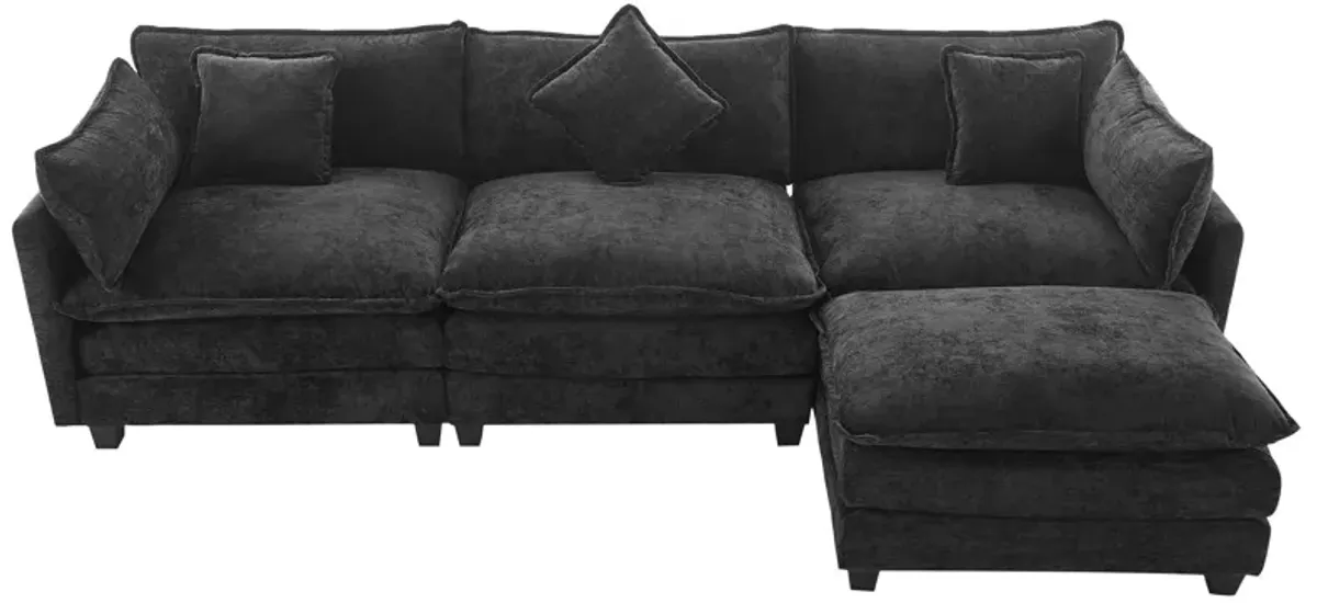 L-Shape Chenille Upholstered Sofa For Living Room Modern Luxury Sofa Couch With Ottoman And 5 Pillows For Living Room