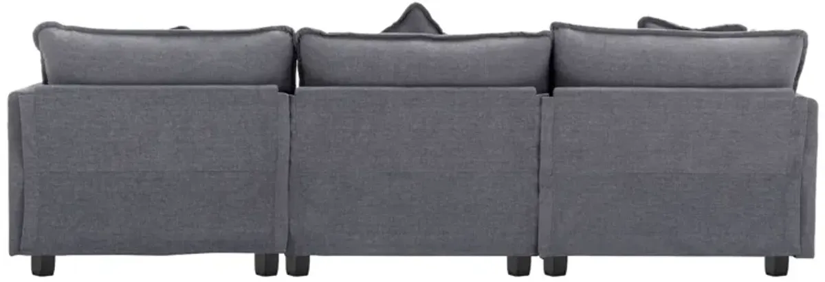 L-Shape Chenille Upholstered Sofa For Living Room Modern Luxury Sofa Couch With Ottoman And 5 Pillows For Living Room