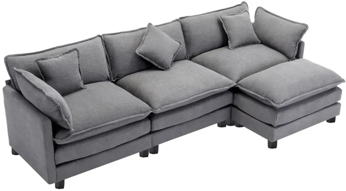 L-Shape Chenille Upholstered Sofa For Living Room Modern Luxury Sofa Couch With Ottoman And 5 Pillows For Living Room