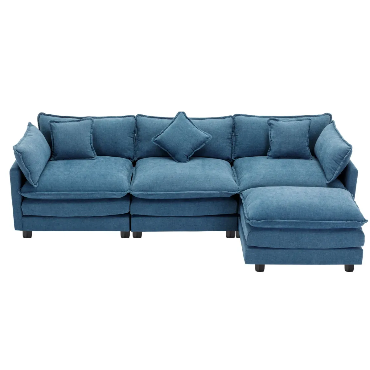 L-Shape Chenille Upholstered Sofa For Living Room Modern Luxury Sofa Couch With Ottoman And 5 Pillows For Living Room