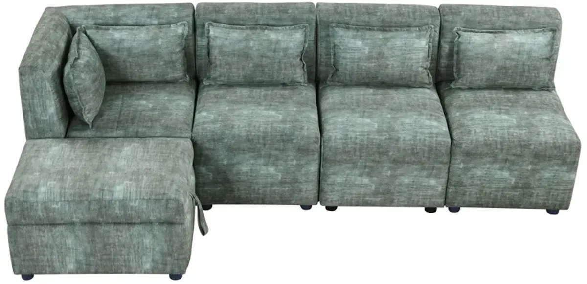 Free-Combined Sectional Sofa 5 Seater Modular Couches With Storage Ottoman, 5 Pillows For Living Room