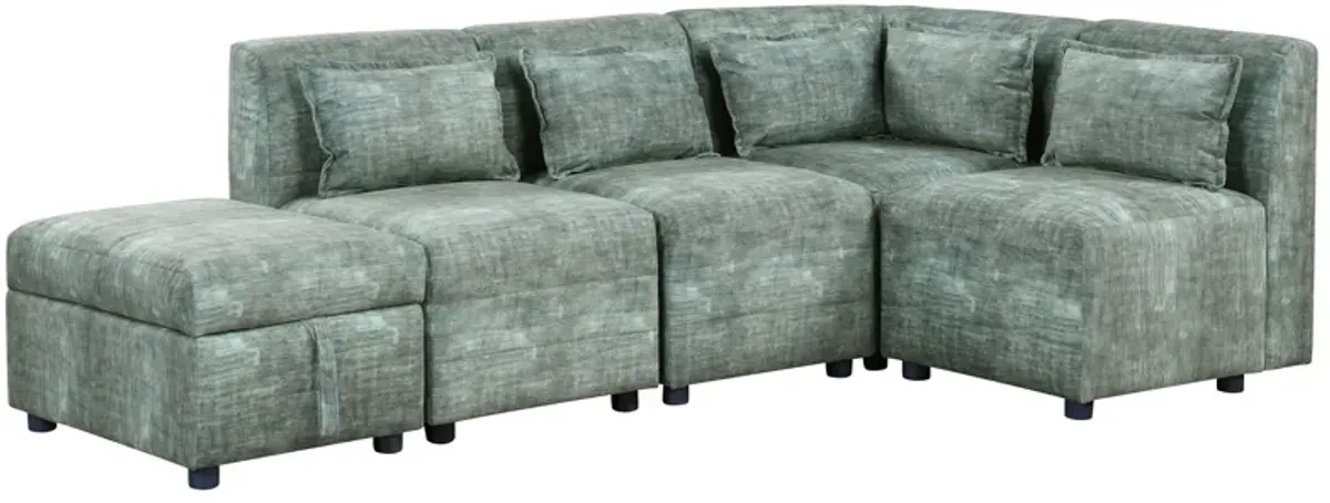 Free-Combined Sectional Sofa 5 Seater Modular Couches With Storage Ottoman, 5 Pillows For Living Room