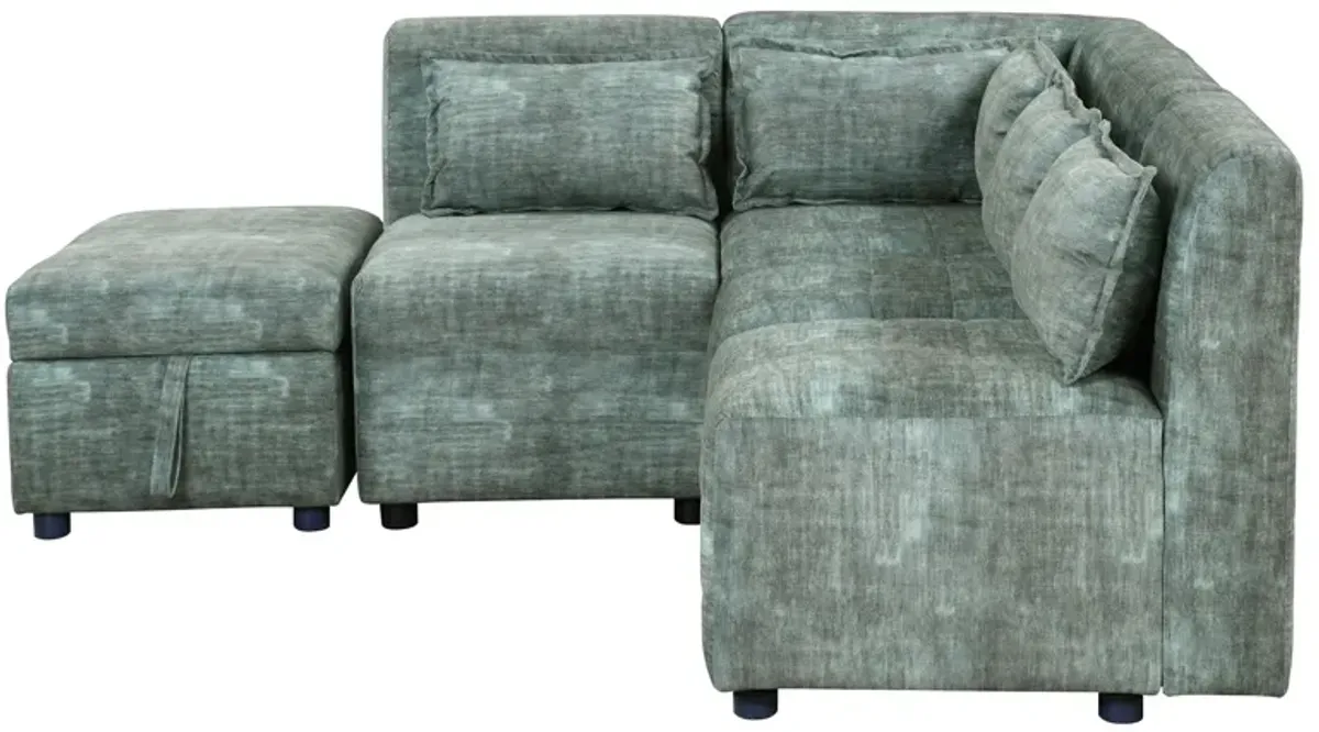 Free-Combined Sectional Sofa 5 Seater Modular Couches With Storage Ottoman, 5 Pillows For Living Room