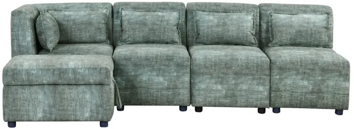 Free-Combined Sectional Sofa 5 Seater Modular Couches With Storage Ottoman, 5 Pillows For Living Room