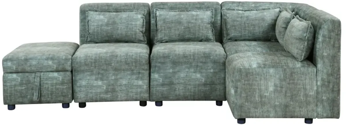 Free-Combined Sectional Sofa 5 Seater Modular Couches With Storage Ottoman, 5 Pillows For Living Room