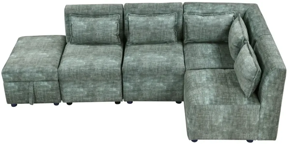 Free-Combined Sectional Sofa 5 Seater Modular Couches With Storage Ottoman, 5 Pillows For Living Room