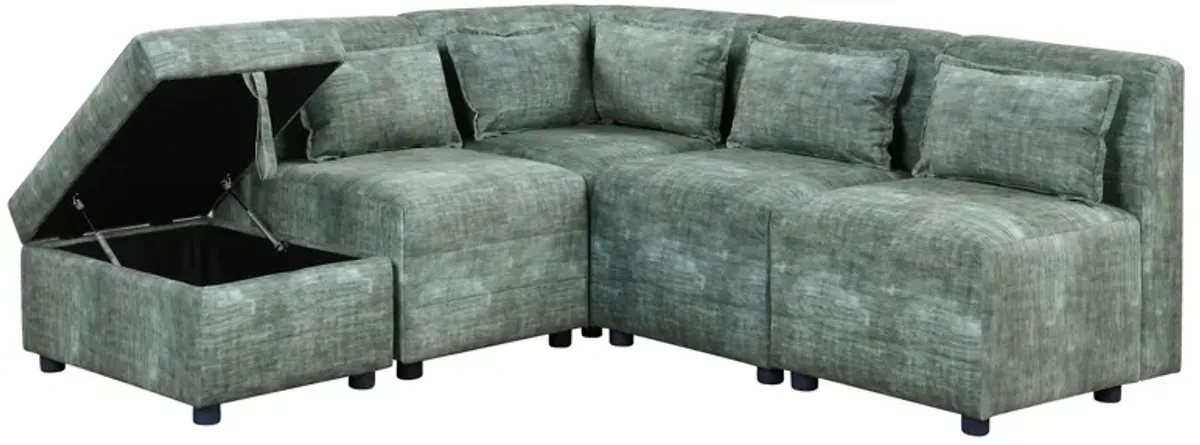 Free-Combined Sectional Sofa 5 Seater Modular Couches With Storage Ottoman, 5 Pillows For Living Room