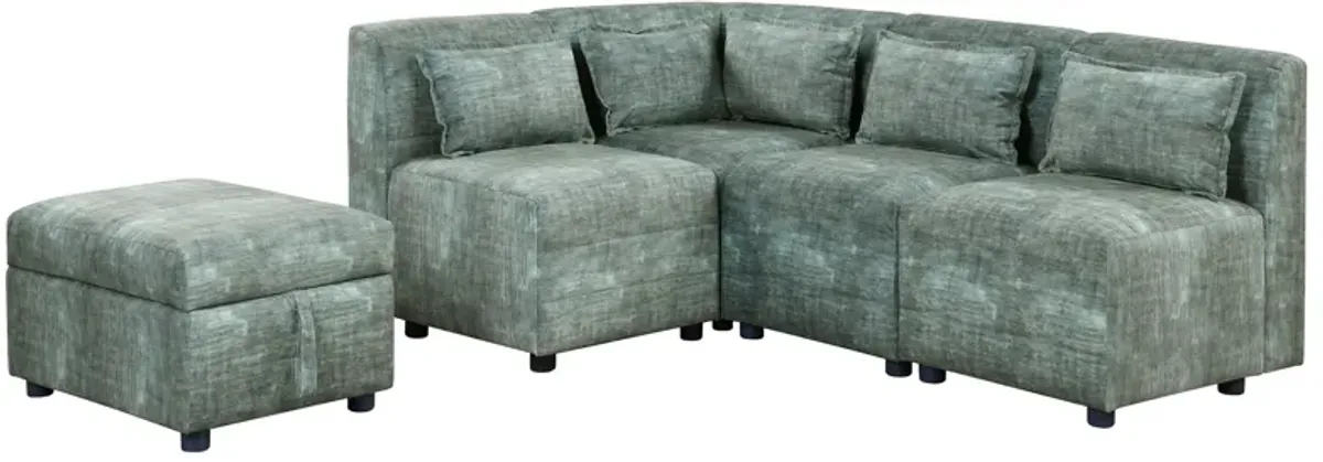 Free-Combined Sectional Sofa 5 Seater Modular Couches With Storage Ottoman, 5 Pillows For Living Room