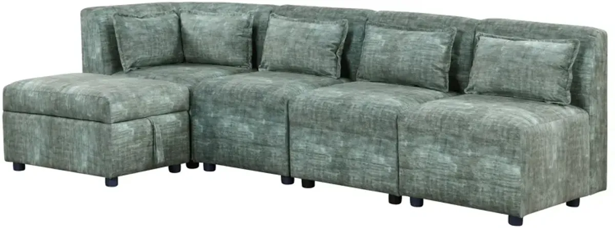 Free-Combined Sectional Sofa 5 Seater Modular Couches With Storage Ottoman, 5 Pillows For Living Room