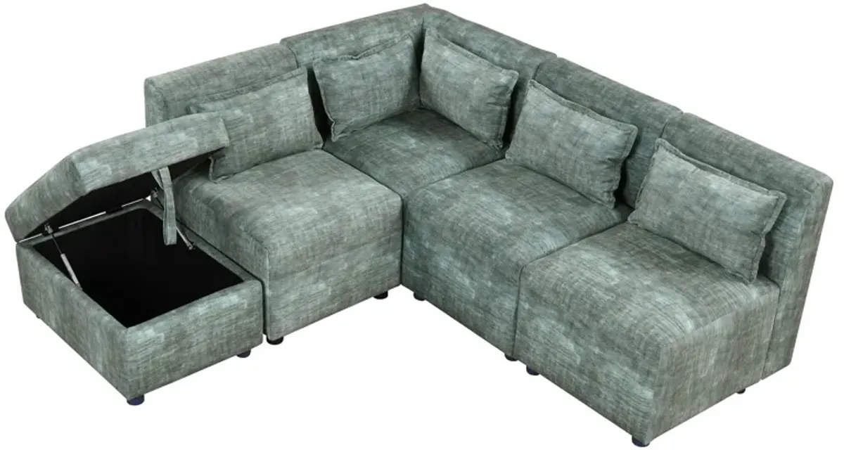 Free-Combined Sectional Sofa 5 Seater Modular Couches With Storage Ottoman, 5 Pillows For Living Room