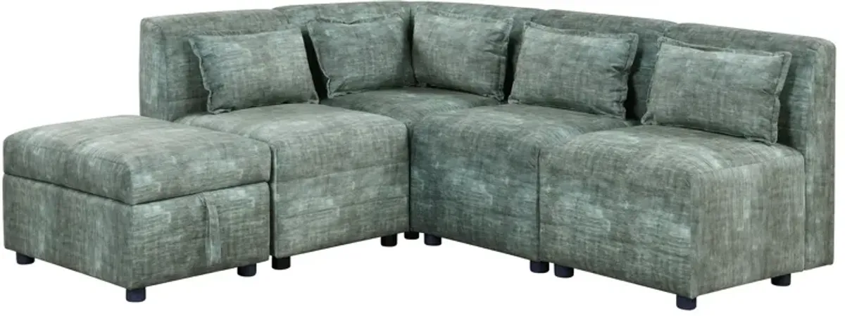 Free-Combined Sectional Sofa 5 Seater Modular Couches With Storage Ottoman, 5 Pillows For Living Room