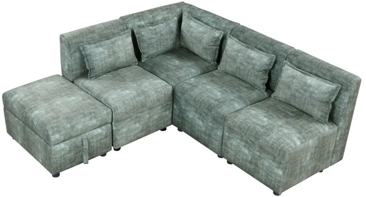 Free-Combined Sectional Sofa 5 Seater Modular Couches With Storage Ottoman, 5 Pillows For Living Room