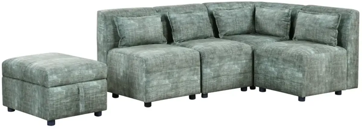 Free-Combined Sectional Sofa 5 Seater Modular Couches With Storage Ottoman, 5 Pillows For Living Room