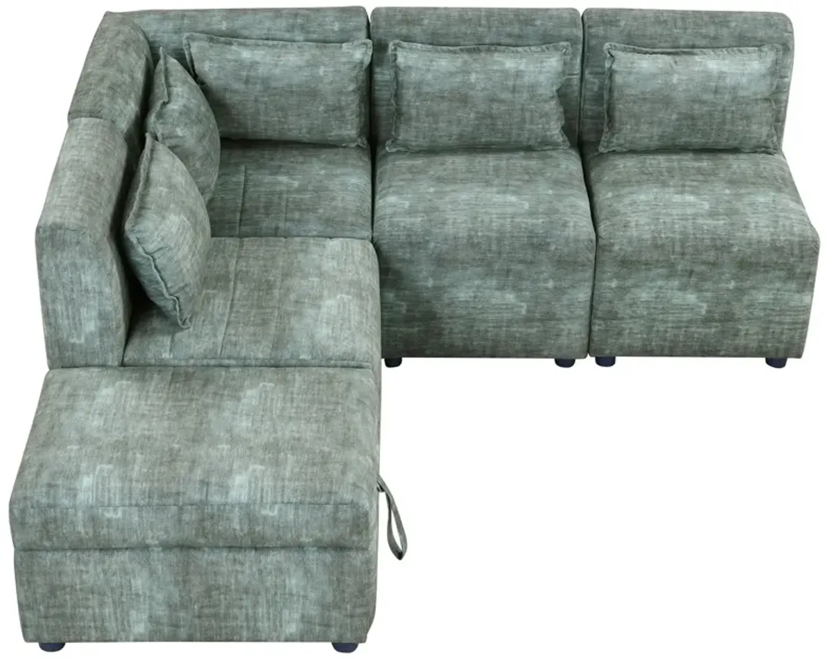 Free-Combined Sectional Sofa 5 Seater Modular Couches With Storage Ottoman, 5 Pillows For Living Room