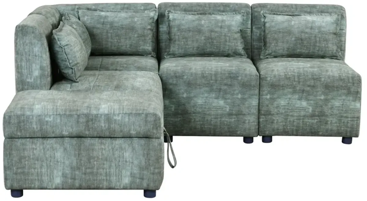 Free-Combined Sectional Sofa 5 Seater Modular Couches With Storage Ottoman, 5 Pillows For Living Room