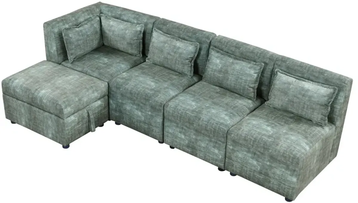 Free-Combined Sectional Sofa 5 Seater Modular Couches With Storage Ottoman, 5 Pillows For Living Room