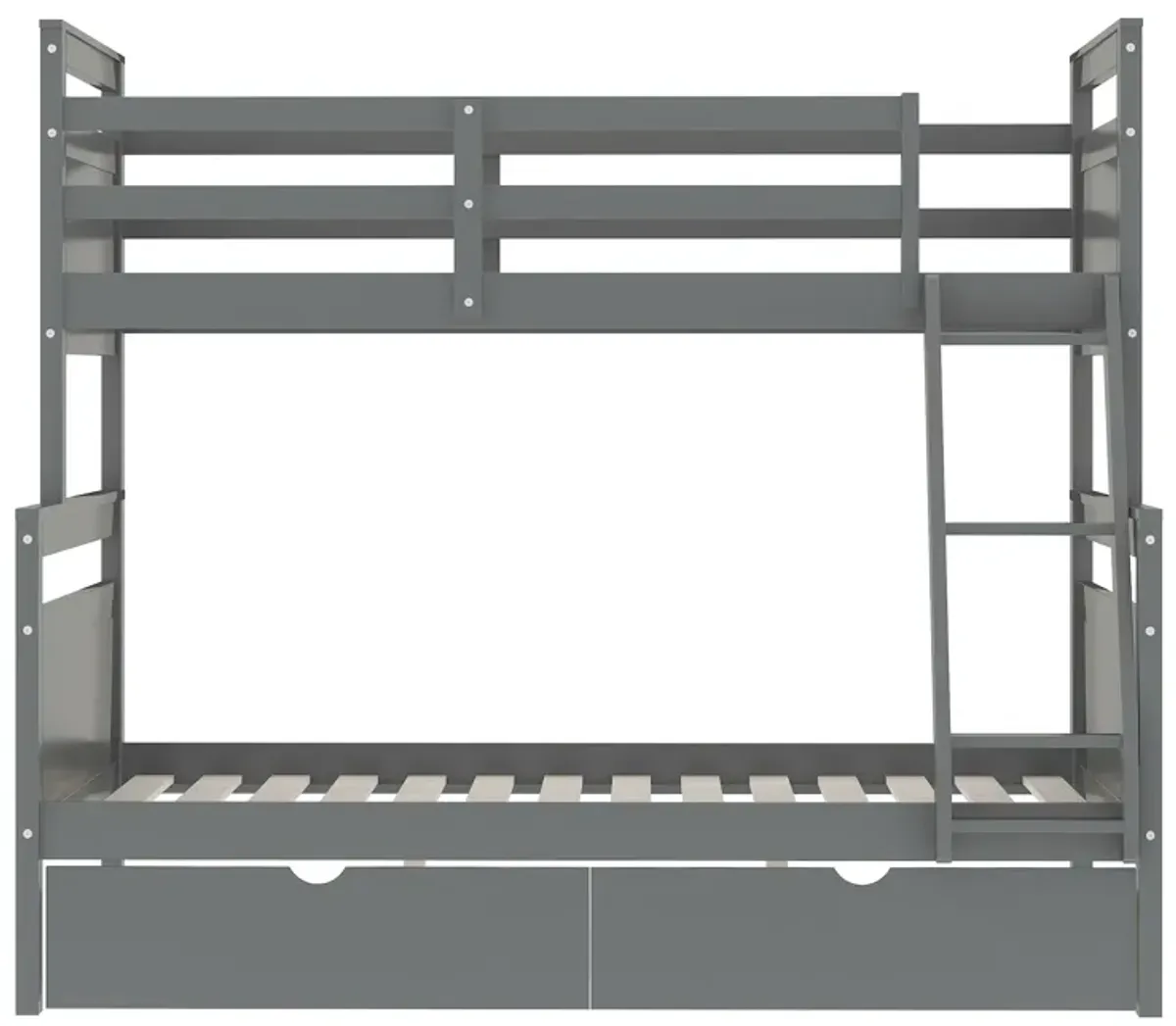 Twin Over Full Bunk Bed With Ladder, Two Storage Drawers, Safety Guardrail