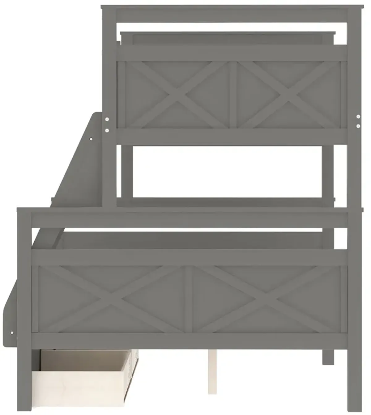 Twin Over Full Bunk Bed With Ladder, Two Storage Drawers, Safety Guardrail