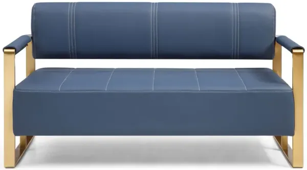 Modern Upholstery Accent Loveseat Sofa For Living Room 2 Seater With Golden Metal Arms