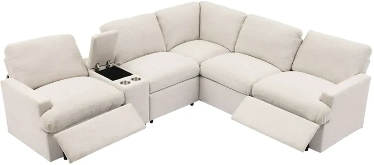 Power Recliner Corner Sofa Home Theater Reclining Sofa Sectional Couches With Storage Box, Cup Holders, USB Ports And Power Socket For Living Room