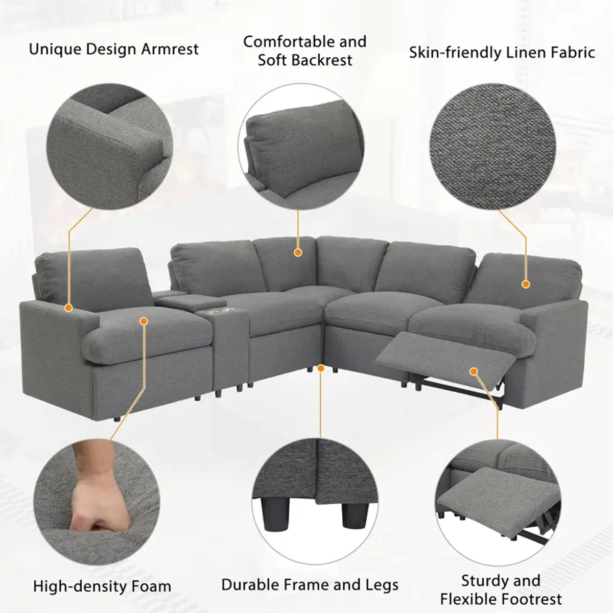 Power Recliner Corner Sofa Home Theater Reclining Sofa Sectional Couches With Storage Box, Cup Holders, USB Ports And Power Socket For Living Room